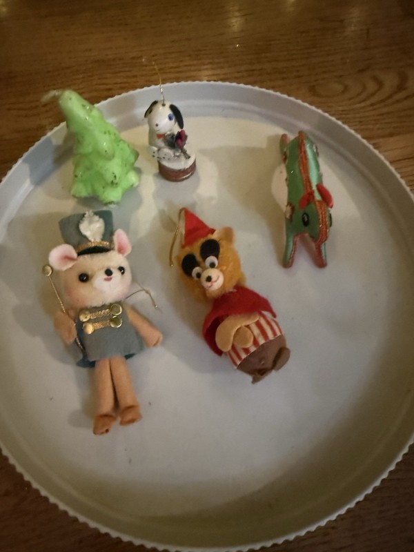 Vintage Anthropomorphic Christmas Set Of 5 ,MCM,Kitschy.Ornaments &Grinch Tree