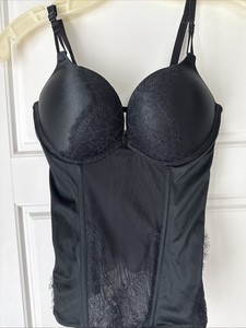 victorias secret bustier corset Black Lace Underwire Very Padded 34B
