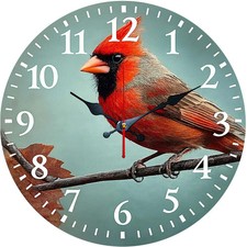Red Bird Pattern Wooden Silent Wall Clock No ...