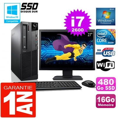 PC Lenovo M92P SFF Core I7-2600 RAM 16Go Scheibe 480 GB SSD Wifi W7 Ecran 27 ''