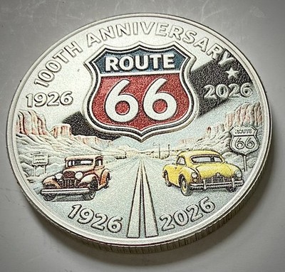 Route 66 Challenge Coin-Silver Colored-Harley Davidson-2D-Flat-Pics