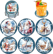 8PCS Christmas Diamond Art Coasters Kit with Holder, Santa Claus Diamond Art Kit