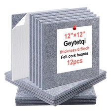 12 PCS 12x12 Inch Felt Board Grey Square Wall Tile Self Adhesive 1/2 Inch