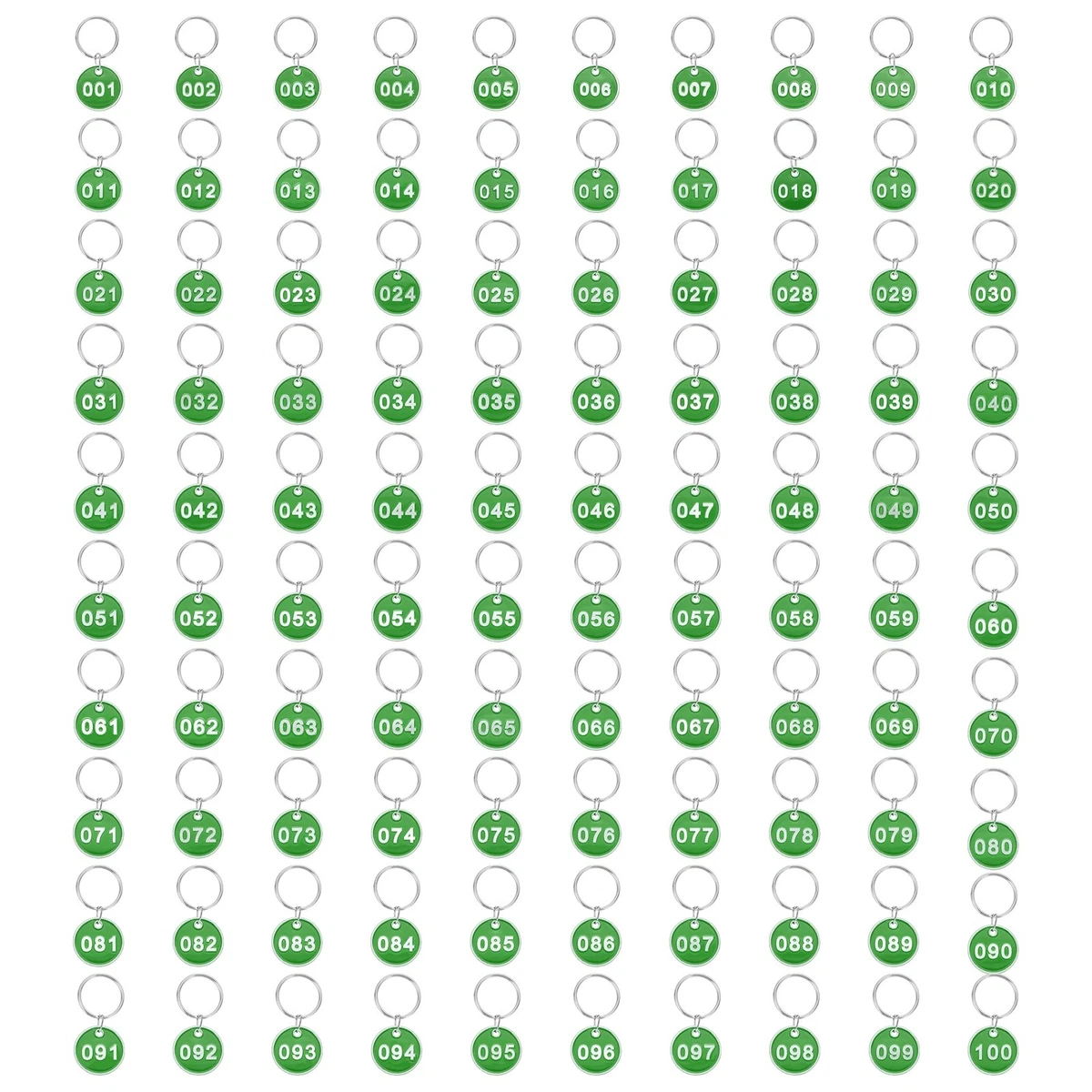 1-100 Number Tags 100Pcs Round ID Metal Numbered Key Tag Aluminum Marking Green