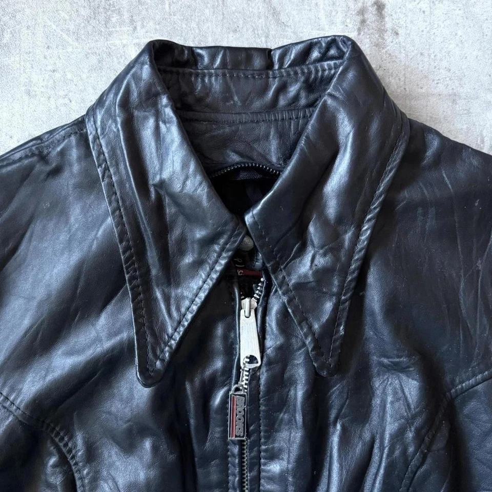Vintage 70s Brooks USA Black Leather Dagger Collar Cafe Racer Motorcycle Jacket - Image 4 of 4