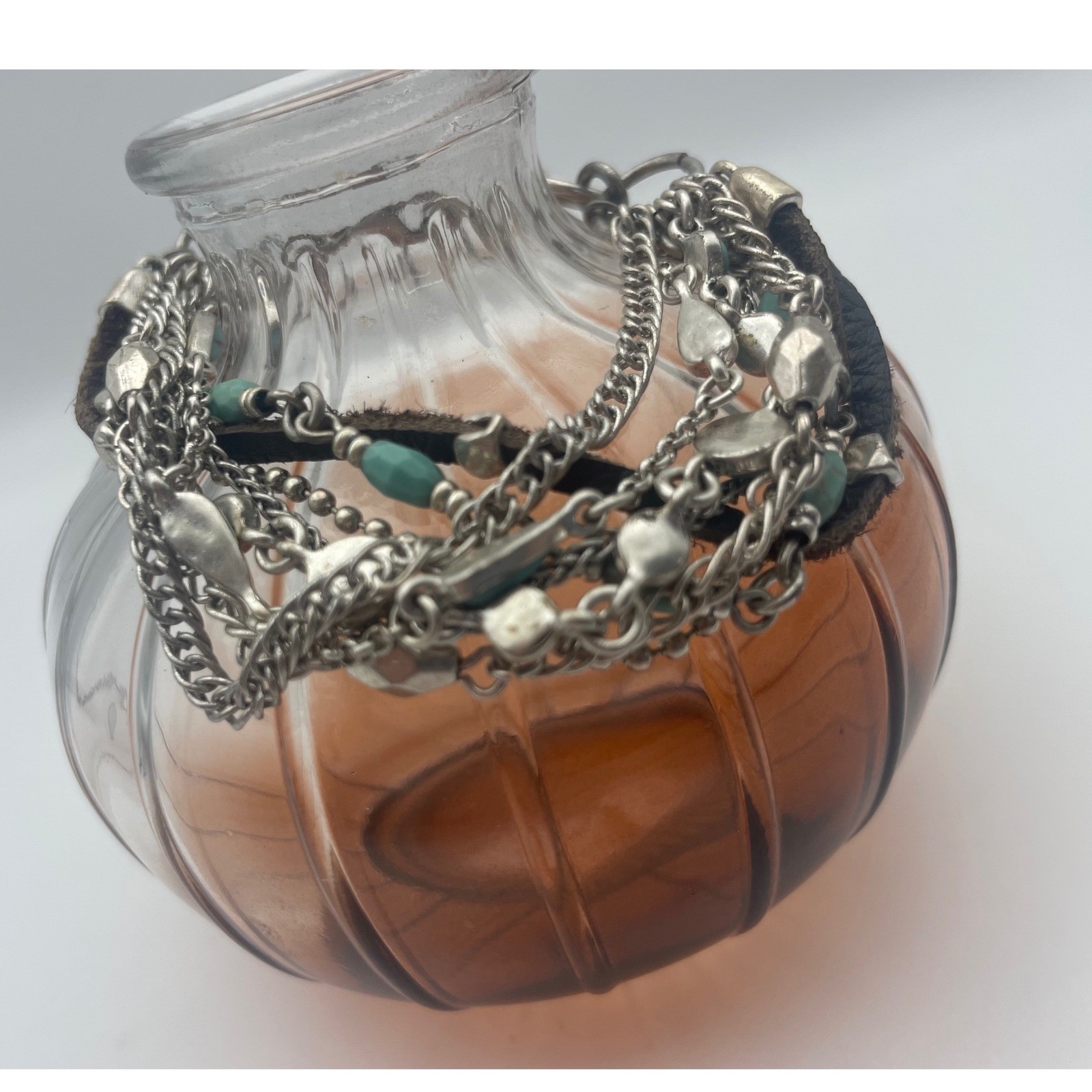 Multi Strand Bracelet Silver Chain Turquoise Bead… - image 2