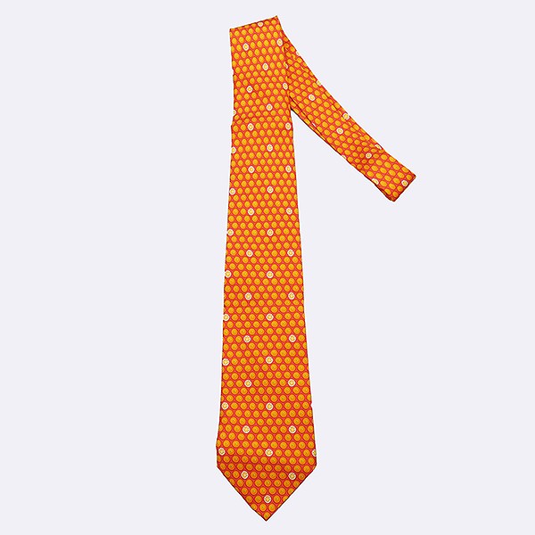 Hermes Orange Pattern Silk Necktie 100% Silk