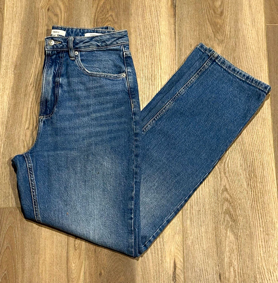Pantalones de mezclilla para mujer Forever 21 de pierna recta talla 29 azul botón de 5 bolsillos