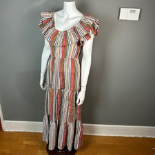 Ulla Johnson Striped Cotton Tiered Maxi Dress Size 2 Off Shoulder Lace Up Back