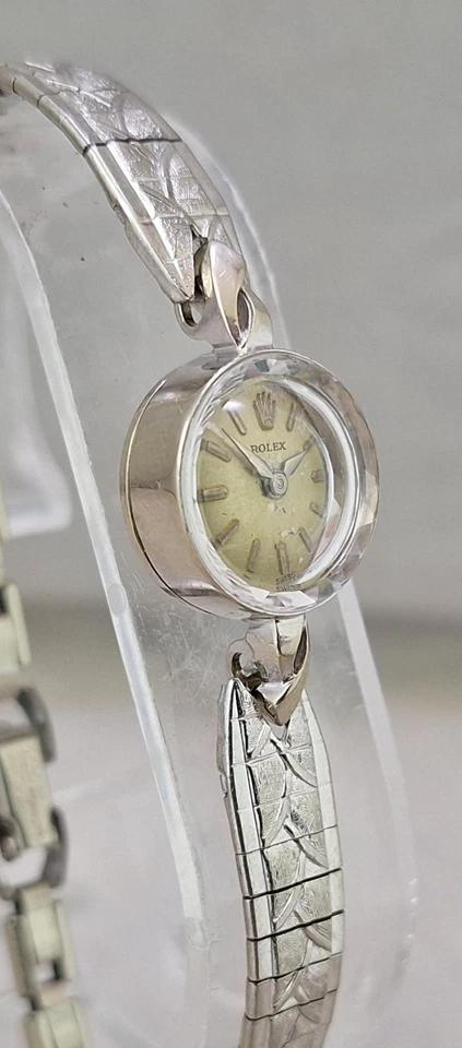 Rolex 14K SOLID White Gold Ladies Cocktail Watch Speidel Band 1950s SERVICED - Image 2 of 4