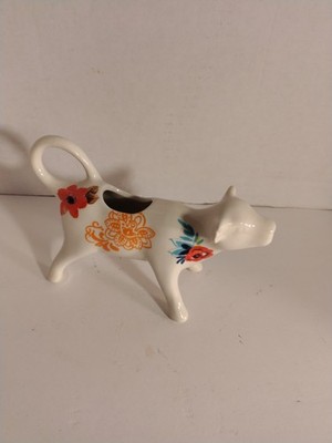Vintage White And Floral Cow Creamer Ceramic Cow Milk Pitcher Approx 7x4''