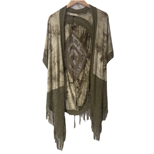Origami One Size Oversized Tie Die Grün Damen Kimono Häkel Fransen Boho