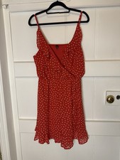 H&M Red & White Polka Dot Wrap Style Mini Dress UK 14