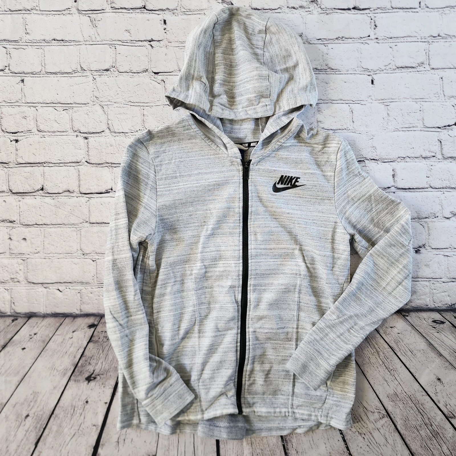 Nike Womens Space Dye Full Zip Hoodie Grey White Split Back Small Futura Logo