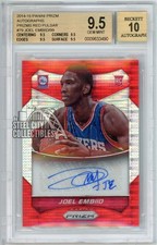 2014 Panini Prizm Autographs Joel Embiid Prizms Blue Pulsar #79 card