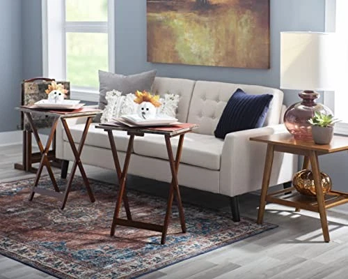 Linon Home Decor Tray Table Set, Faux Marble, Brown - Image 2 of 4