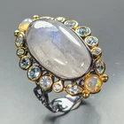 Handmade 14 ct+ Natural Moonstone Ring 925 Sterling Silver Size 7.5 /R480796