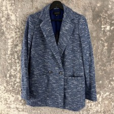 Talbots Size 6 Tweed Double Breasted Professional Blazer Jacket Blue Womens