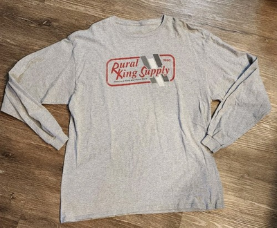 #ad Rural King Vintage Logo Long Sleeve Tee Soft Gray Crew Neck Size XL $10.00
