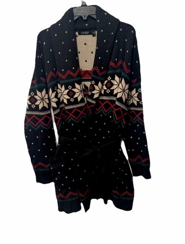 Lauren Ralph Lauren Fair Isle Belted Cardigan Shawl Collar Wool Sweater Size XL - Picture 6 of 9