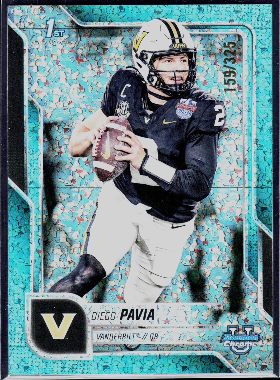 2025 Bowman University Chrome #190 Diego Pavia Aqua Mini-Diamond Refractor #/325