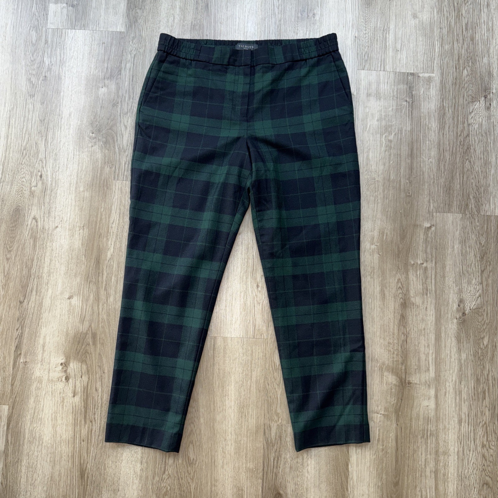 Talbots Petites Women’s Wool Blend Plaid Ankle Pants Navy Green 10P NWOT