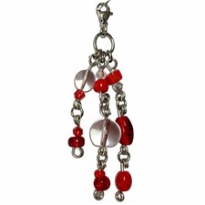 Beaded Charm Keychain Bag Charm  Zipper Pull  Red Glass Stainless Steel