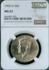 1993 D KENNEDY HALF NGC MS67 MAC  SPOTLESS  .
