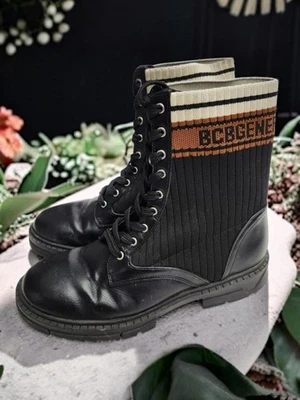 BCBGeneration Tassie Combat Boot Women 7.5 Black Brown Sock Lug Sole Streetwear - Image 1 of 4