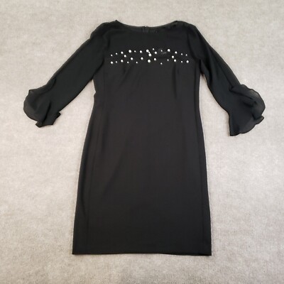 Karl Lagerfeld Womens Dress Size 8 Black Pearl Beads Long Sheer Sleeve Stretch