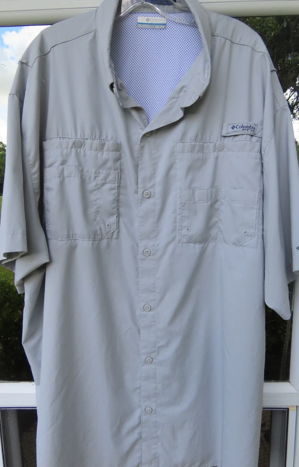 Columbia PFG Tamiami Mens Solid Light Gray Outdoors Vented Fishing Shirt XXL 2XL