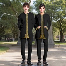 African Clothes for Couple Embroidery Blazer and Pants Set for Men and Women