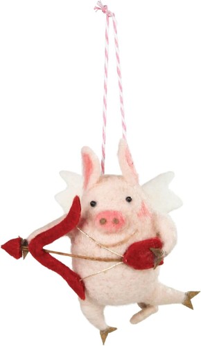 HomArt Cupid Pig Christmas Hanging Ornament, 4-inch Height, Felt, Holiday Decor