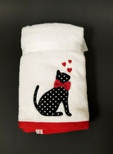 2 PC SET CASABA HEART KITTEN,CAT WHITE,RED,BLACK SOFT PLUSH ABSORBENT HAND TOWEL