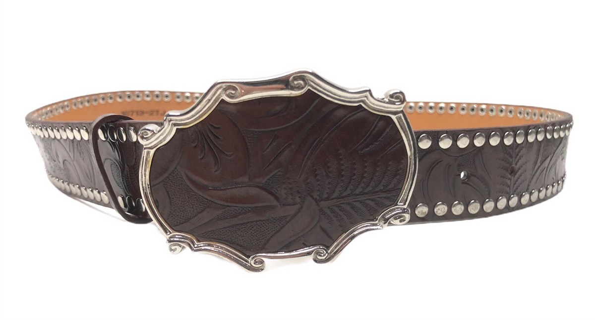 Olga Santini Tooled Studded Western Belt Italian Leather  display picture 2