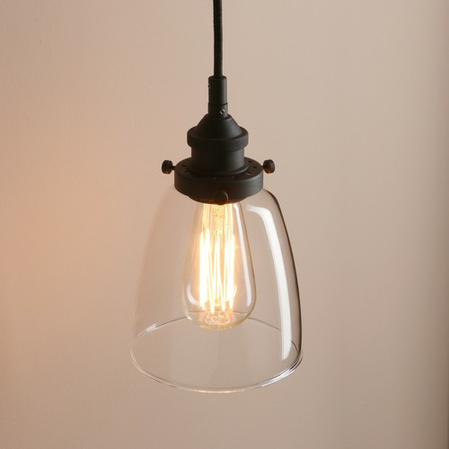 5.6" VINTAGE INDUSTRIAL LOFT CEILING PENDANT LIGHT LAMP BELL CLEAR GLASS SHADE - Picture 9 of 23