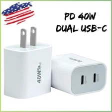 Fast USB C Charger Block PD 40W Dual Type C Power Adapter Wall Charger Plug Lot