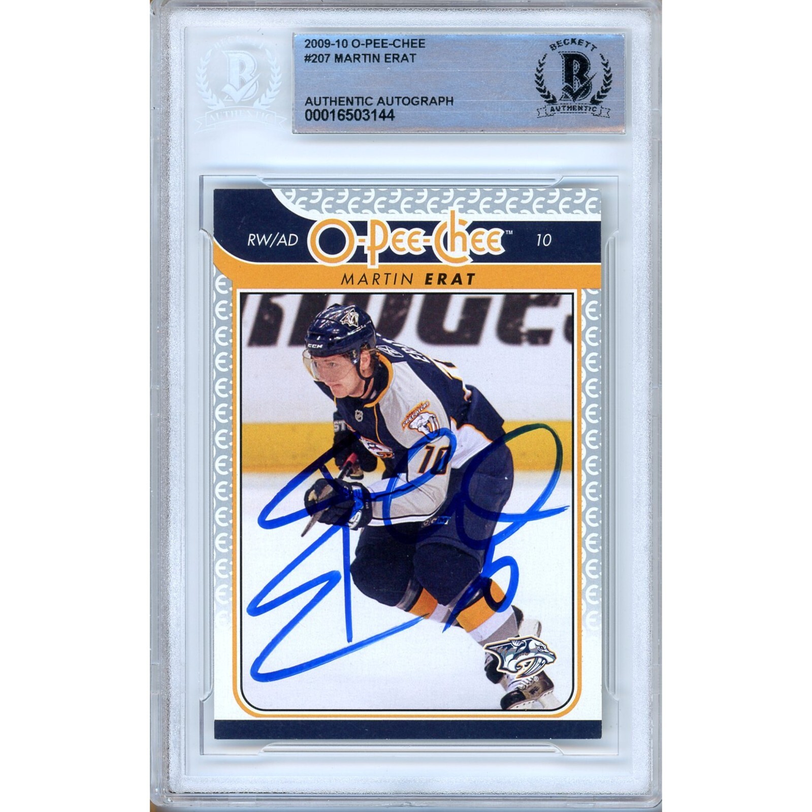Martin Erat Nashville Predators Auto '09-10 O-Pee-Chee Hockey BAS Auth Autograph