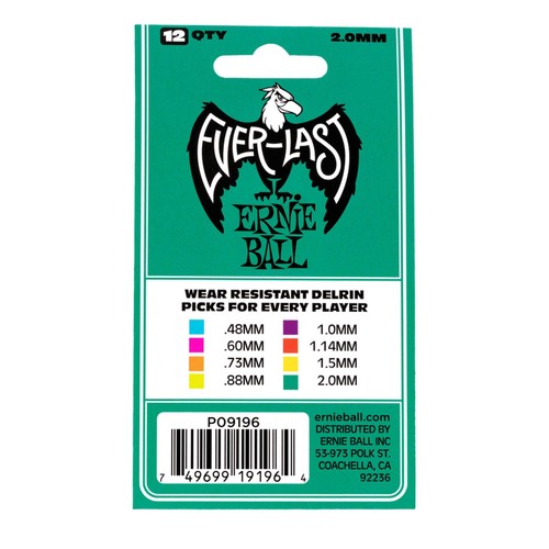 Ernie Ball 9196 2.0mm Teal Everlast Delrin Guitar Picks, 12-pack Electric - Picture 3 of 3