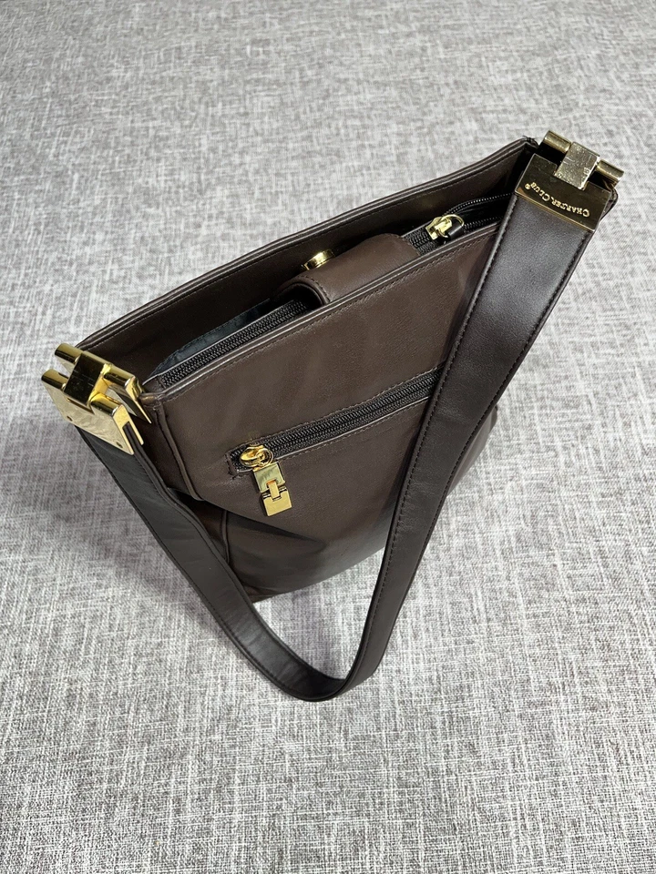 Bolso de hombro Charter Club de cuero marrón para mujer/3 secciones Foto 4 de 4