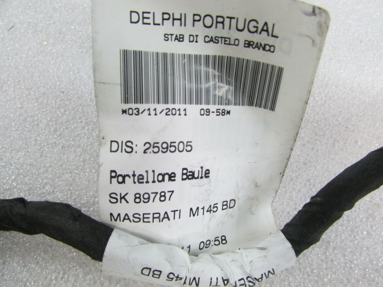 Maserati Granturismo, Trunk Wire Harness, Used, P/N 259505