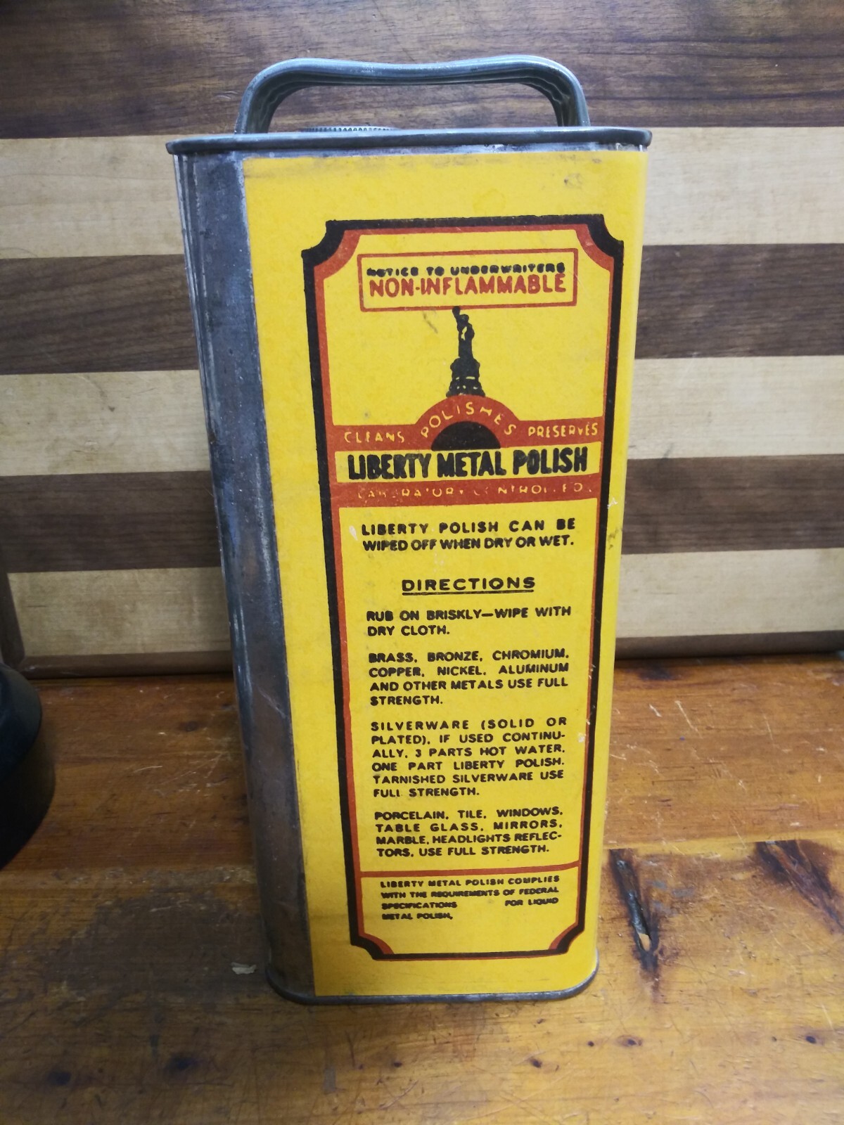 Vintage Liberty Polish Scranton Pa One Gallon Empty Metal Cleaner Can