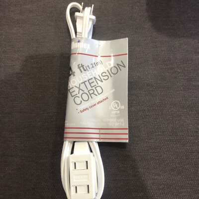 4' WHITE HOUSEHOLD EXTENSION CORD SAFETY COVERS ATTACHED 3 WAY OUTLET