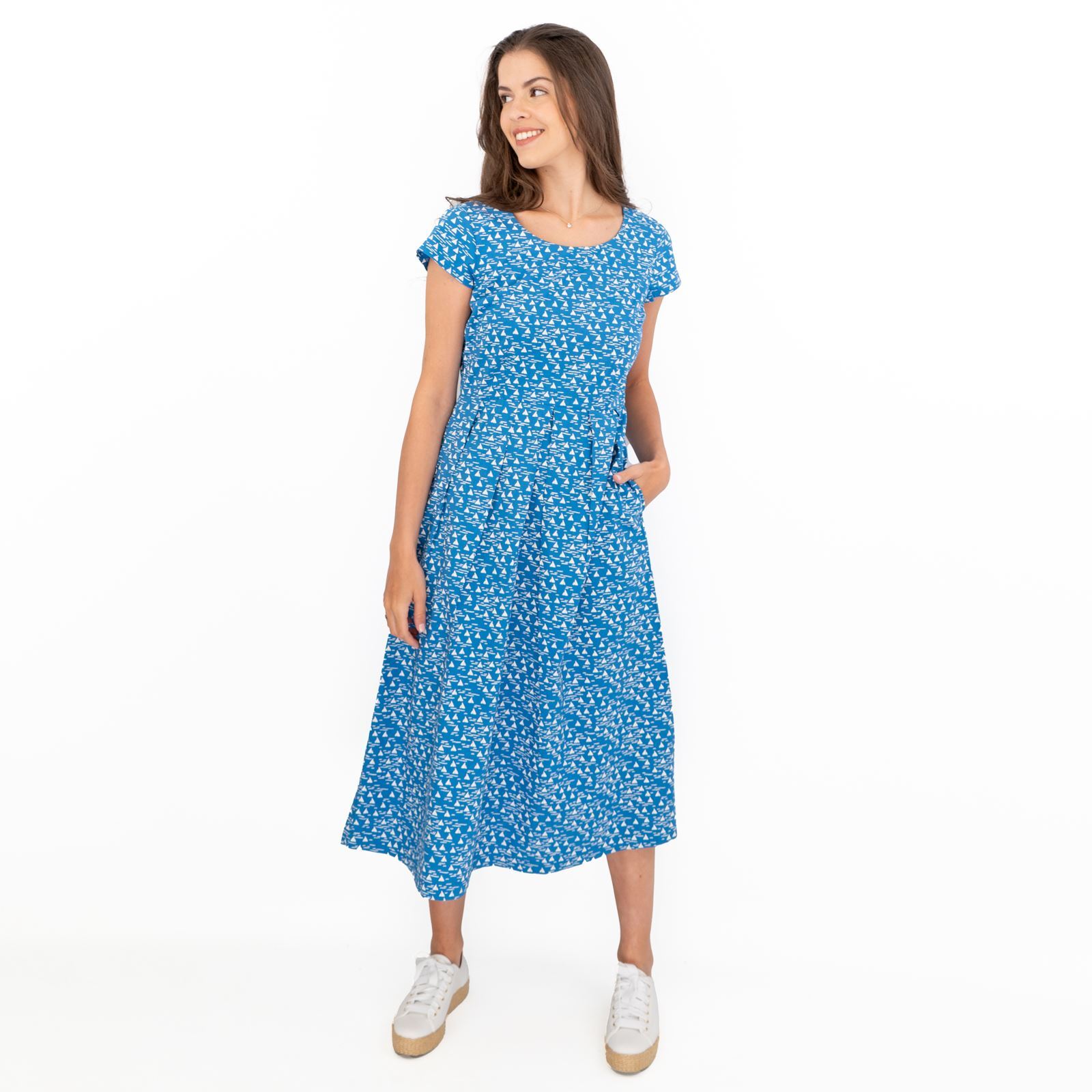 Seasalt Womens Dress Before Now Blue Boat Midi Summer Short Sleeve Fit