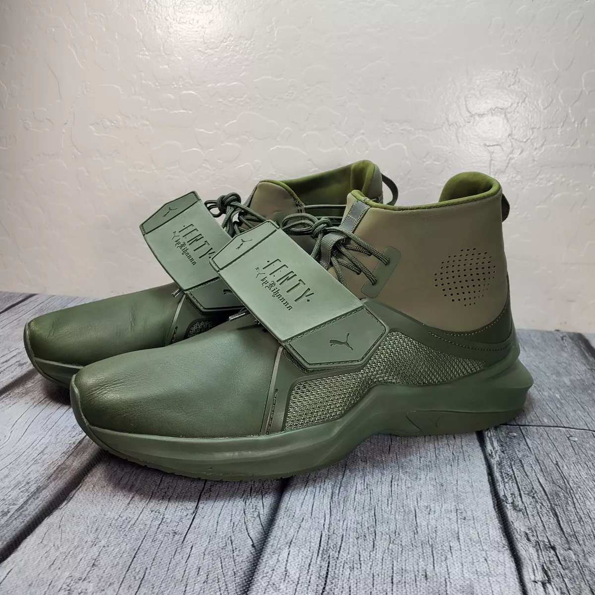 Puma Fenty By Rihanna Womens Sz 8.5 Shoes Green Mesh Leather Hi