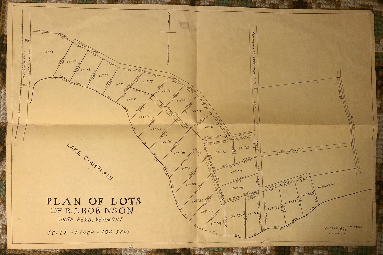 Blueprint subdivision Plan Of Lots R.J. Robinson South Hero, Vermont