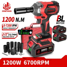 1200Nm Electric Cordless Impact Wrench 1/2" Impact Driver With 2Batteries &Case