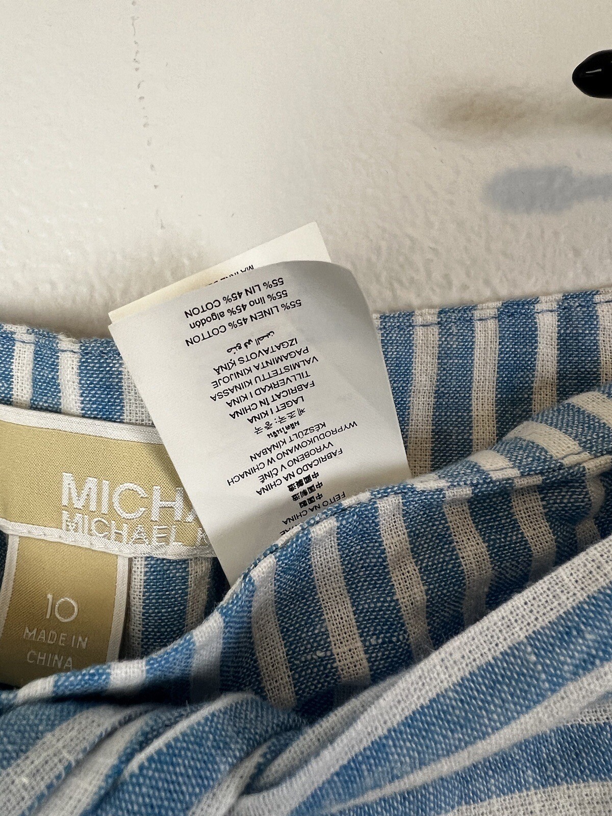 Michael Kors Pants Womens 10 Blue White Striped Tie-Waist Linen Cotton Wide Leg thumbnail 6