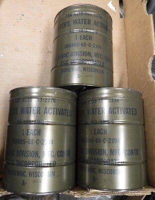 VINTAGE WATER ACTIVATED BATTERIES  SEALED IN CANS LOT OF 3   FREE SHIPPING
