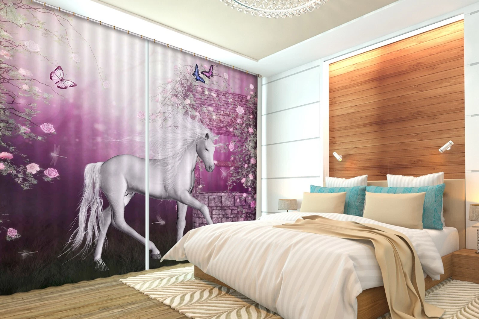 3D Butterfly Unicorn ZHUB322 Photo Curtain Window Blockout Fabric Amy 2023